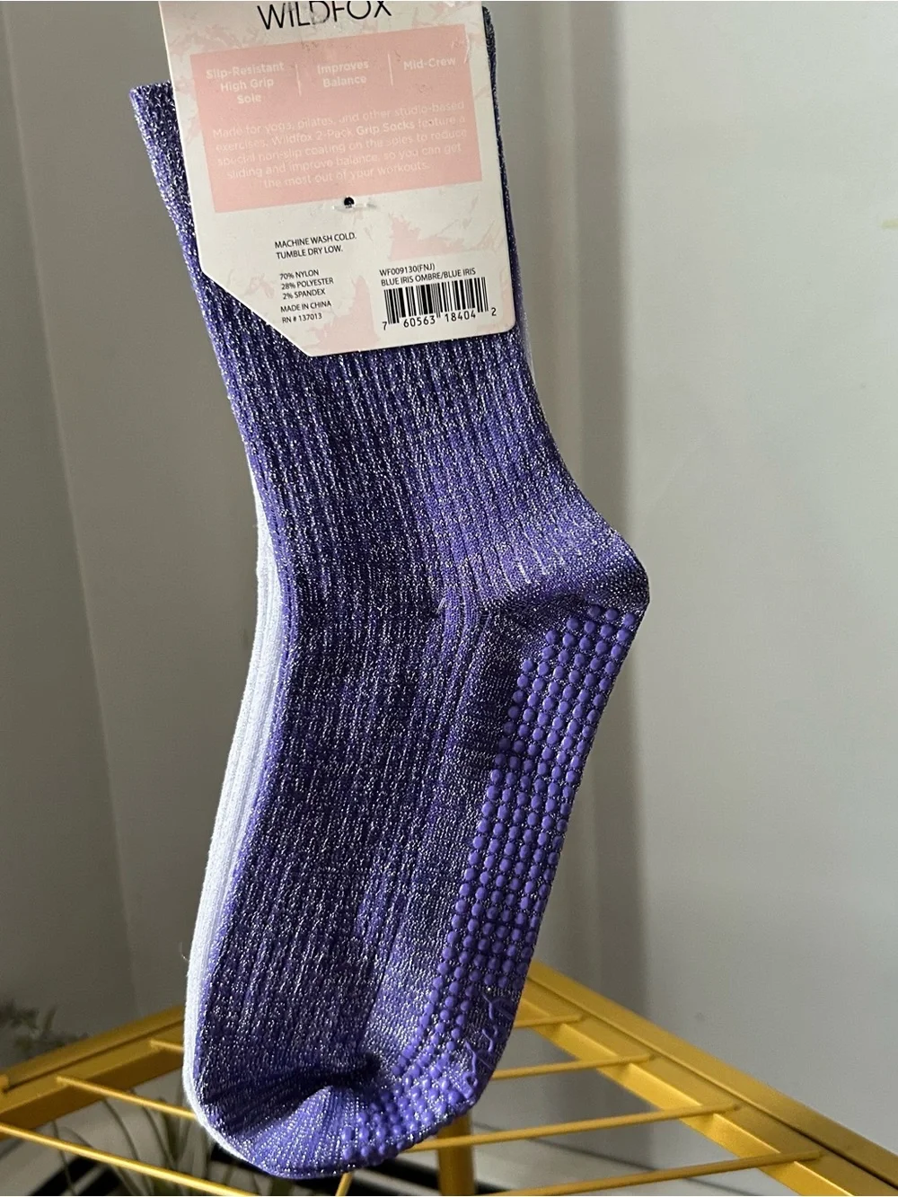 Wildfox women’s mud-crew 2-pack grip socks in ombré glitter one size NEW